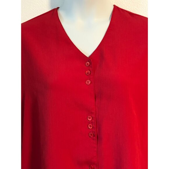 Vintage Red Bentley Button Front Shirt Short Sleeves Lightweight Crepe Size 2X - Picture 2 of 5